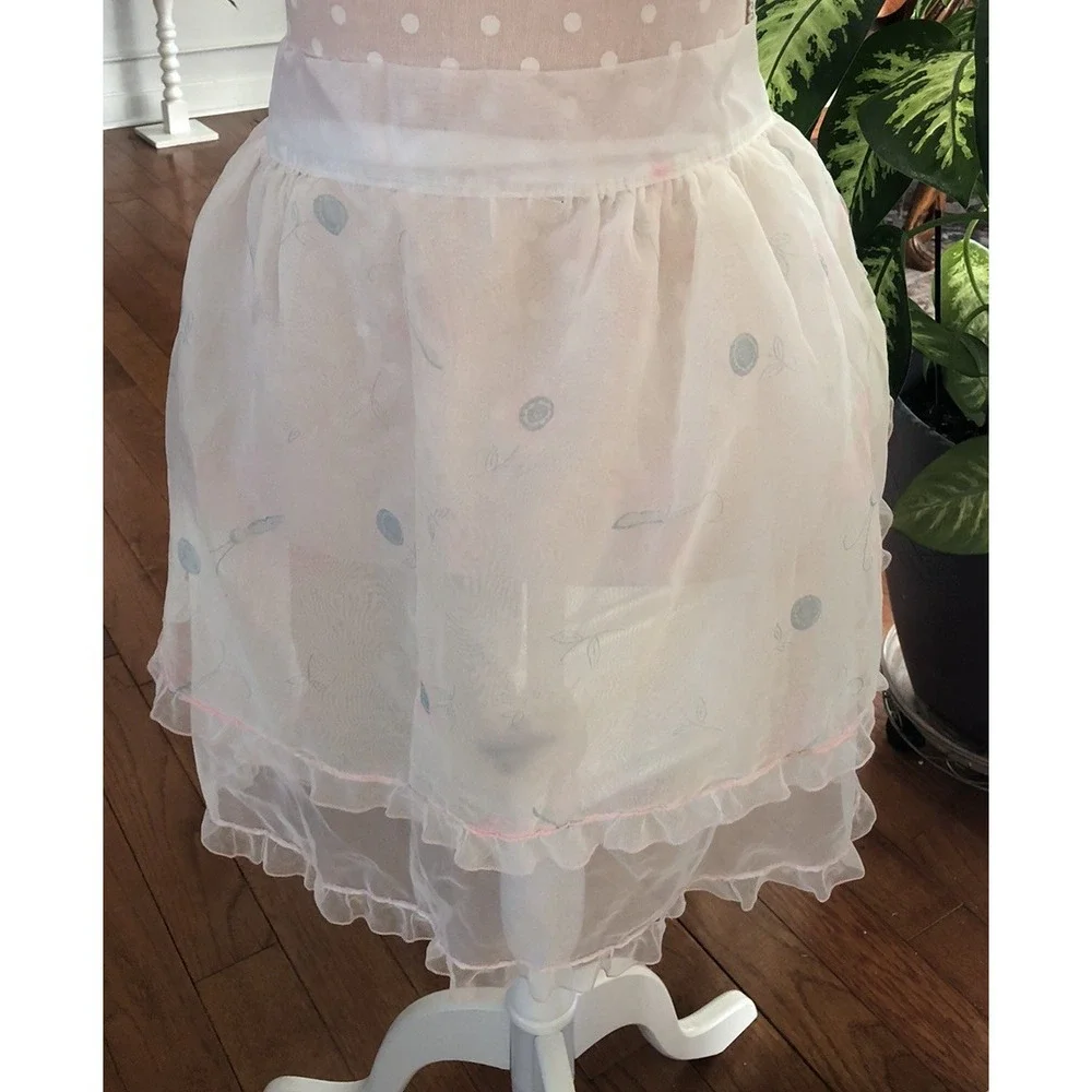 Vintage Apron Beautiful Sheer White With Flowed And Butterflies 50's